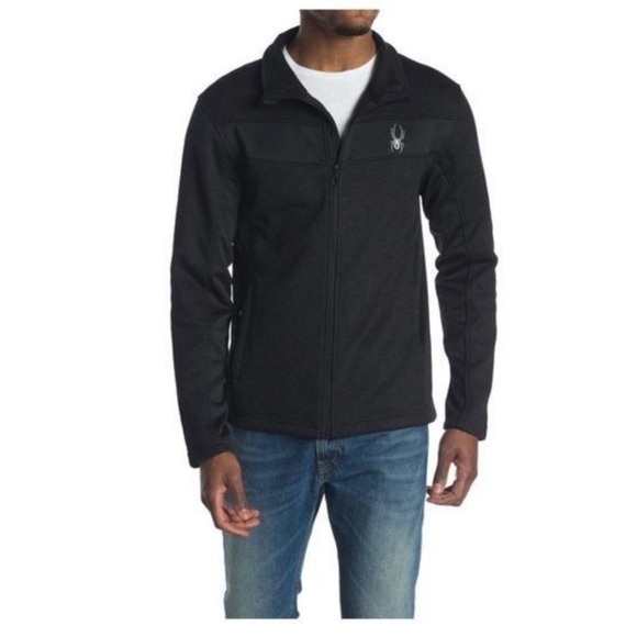 Spyder Logo Mens Black Full Zipper Pockets Knit Racer Jacket Activewear Sz M New